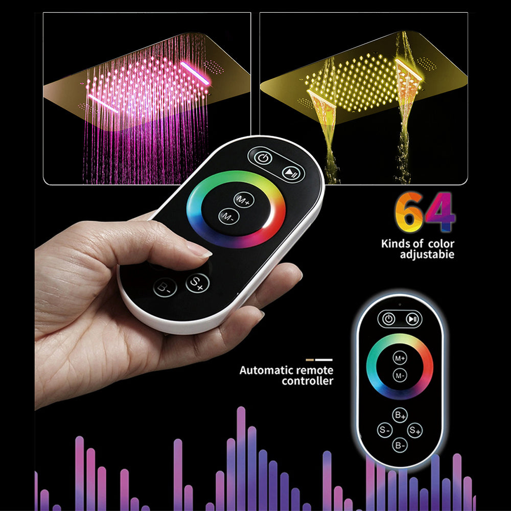 23" Gold Thermostatic Wall-Mounted Shower System with Four Functions