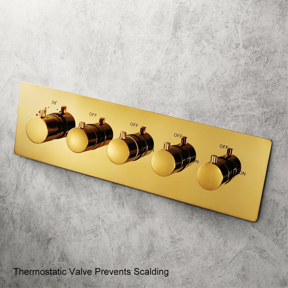23" Gold Thermostatic Wall-Mounted Shower System with Four Functions