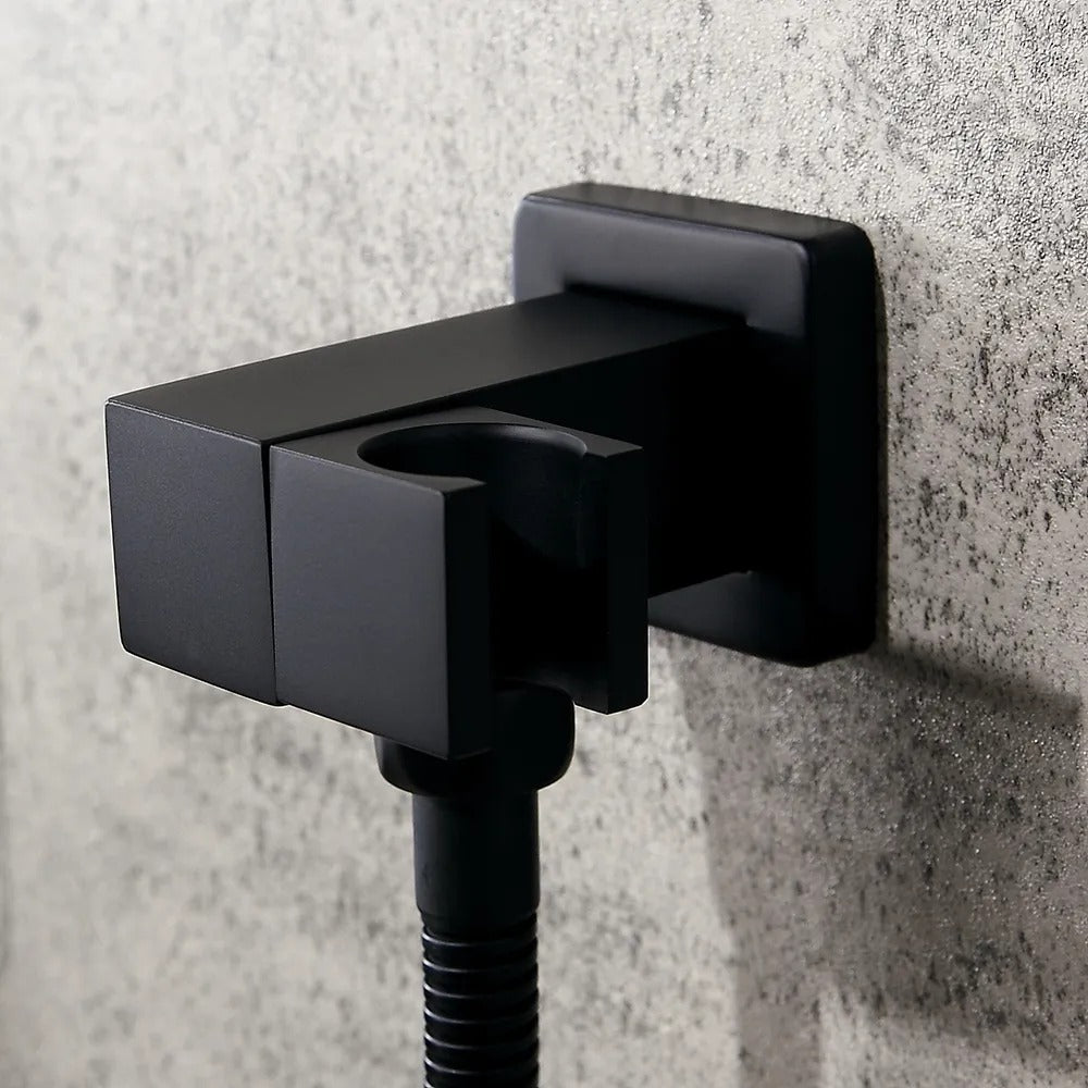 Matte Black Wall-Mounted Thermostatic Shower System with Waterfall and 3 Body Sprays