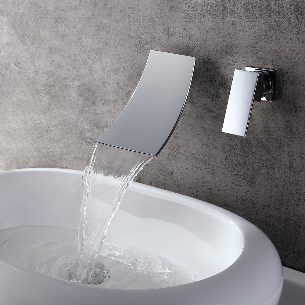 Matte Black Modern Single-Handle Wall-Mounted Waterfall Sink Faucet