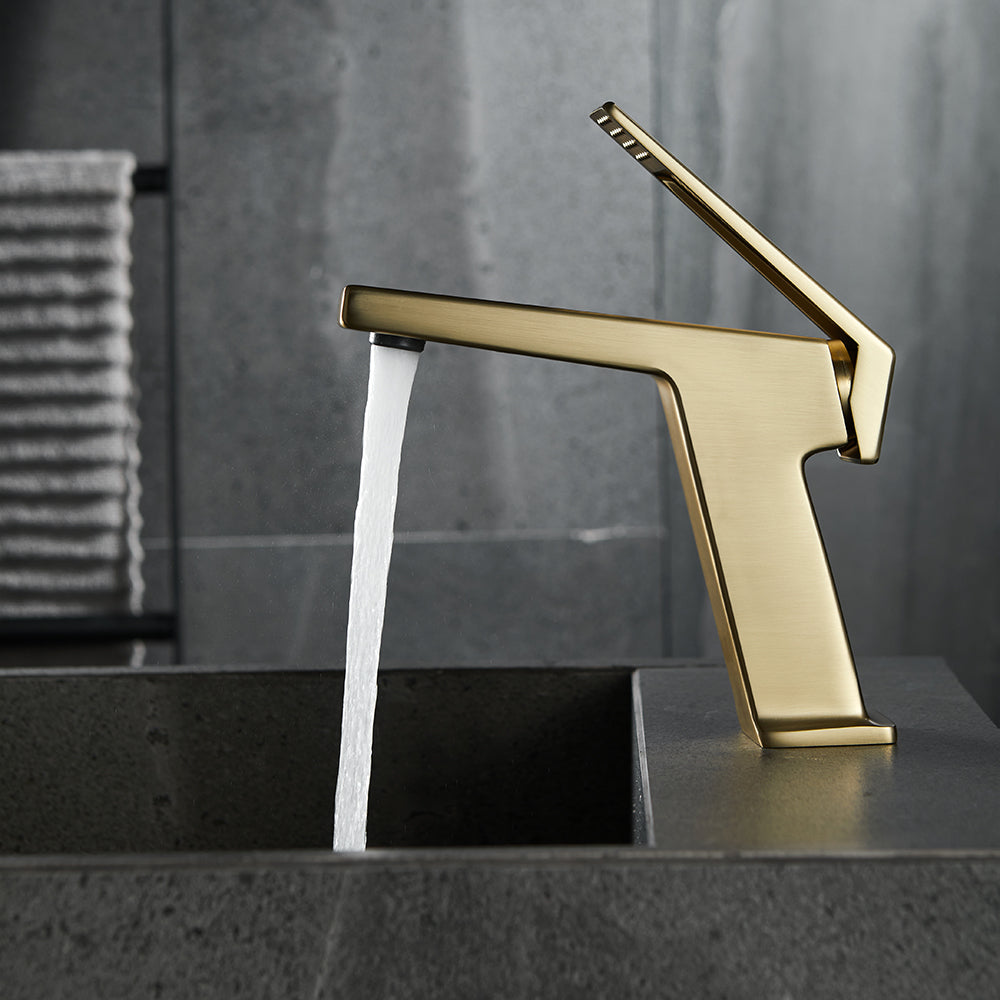 Gold Sink Faucet, 1-Hole Single-Handle Solid Brass