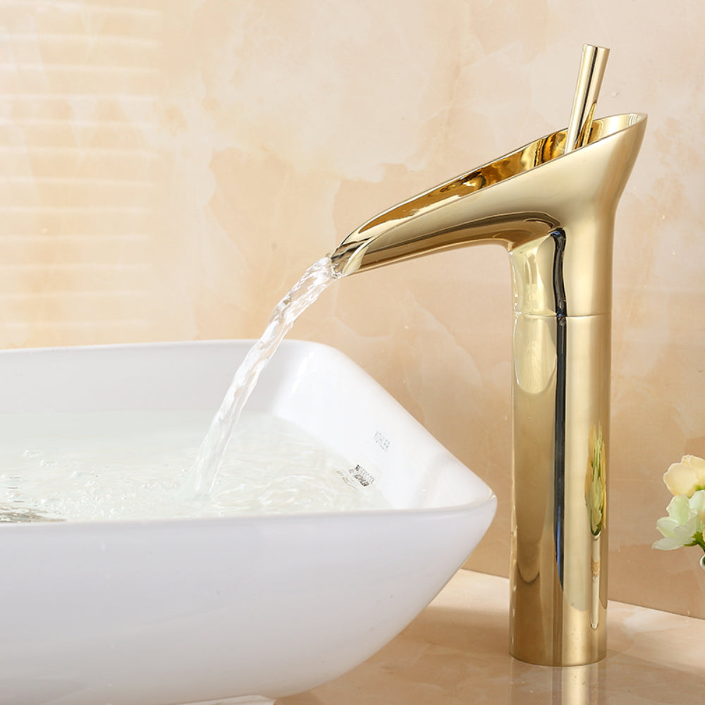 Classic Solid Brass 1-Hole Single-Handle Waterfall Vessel Sink Faucet