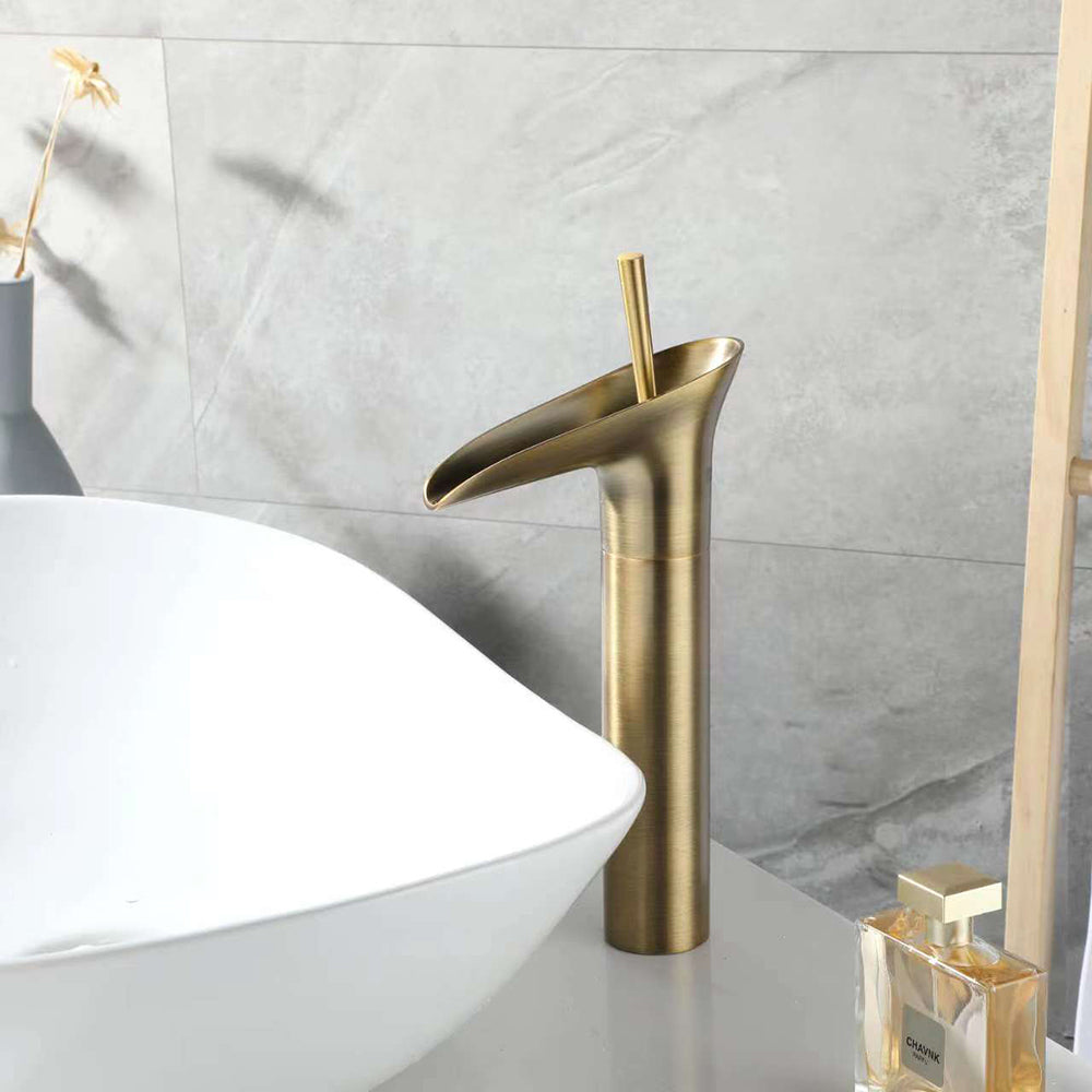 Classic Solid Brass 1-Hole Single-Handle Waterfall Vessel Sink Faucet