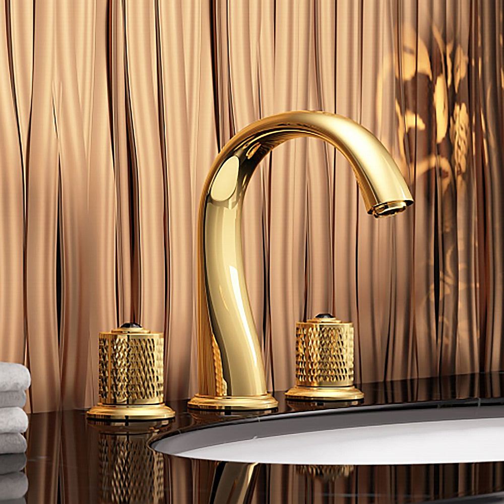 Gold Bathroom Widespread Sink Faucet with Double Handles, Brass Construction
