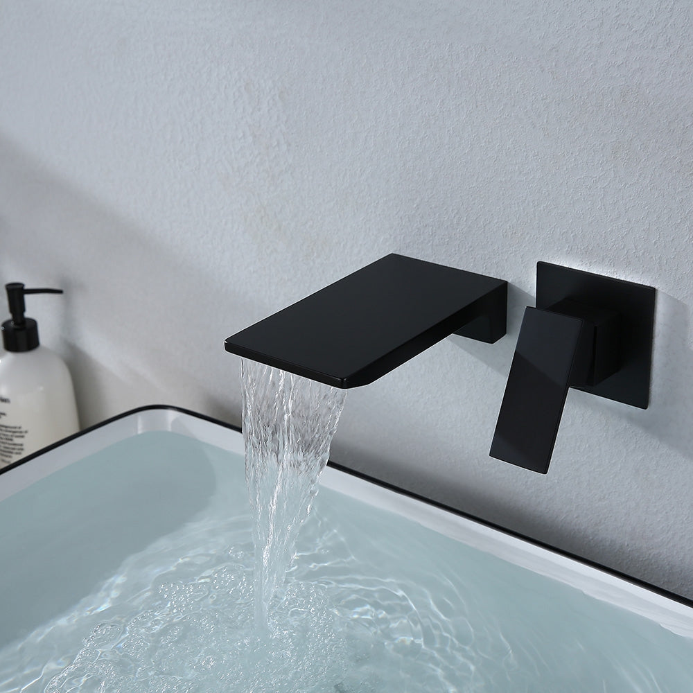 Sleek Black Waterfall Sink Faucet, Wall-Mounted, Single-Handle