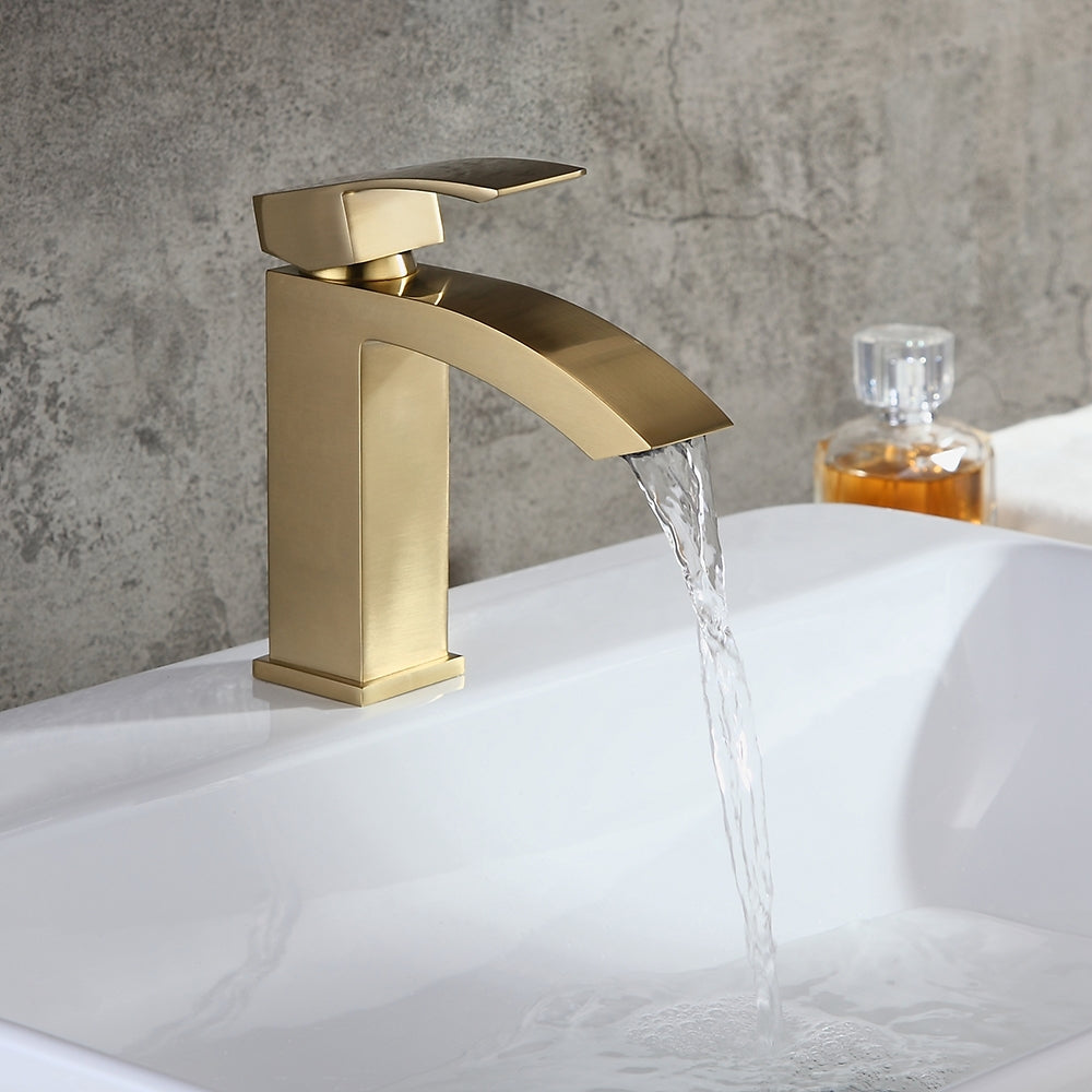 Single-Hole Deck-Mounted Sink Faucet, Gold Brushed Brass for Bathroom