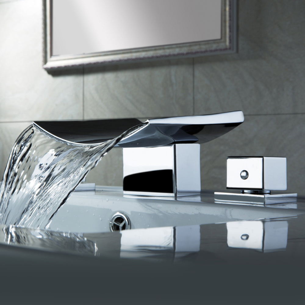Contemporary Chrome Waterfall Faucet for Bathroom Sink