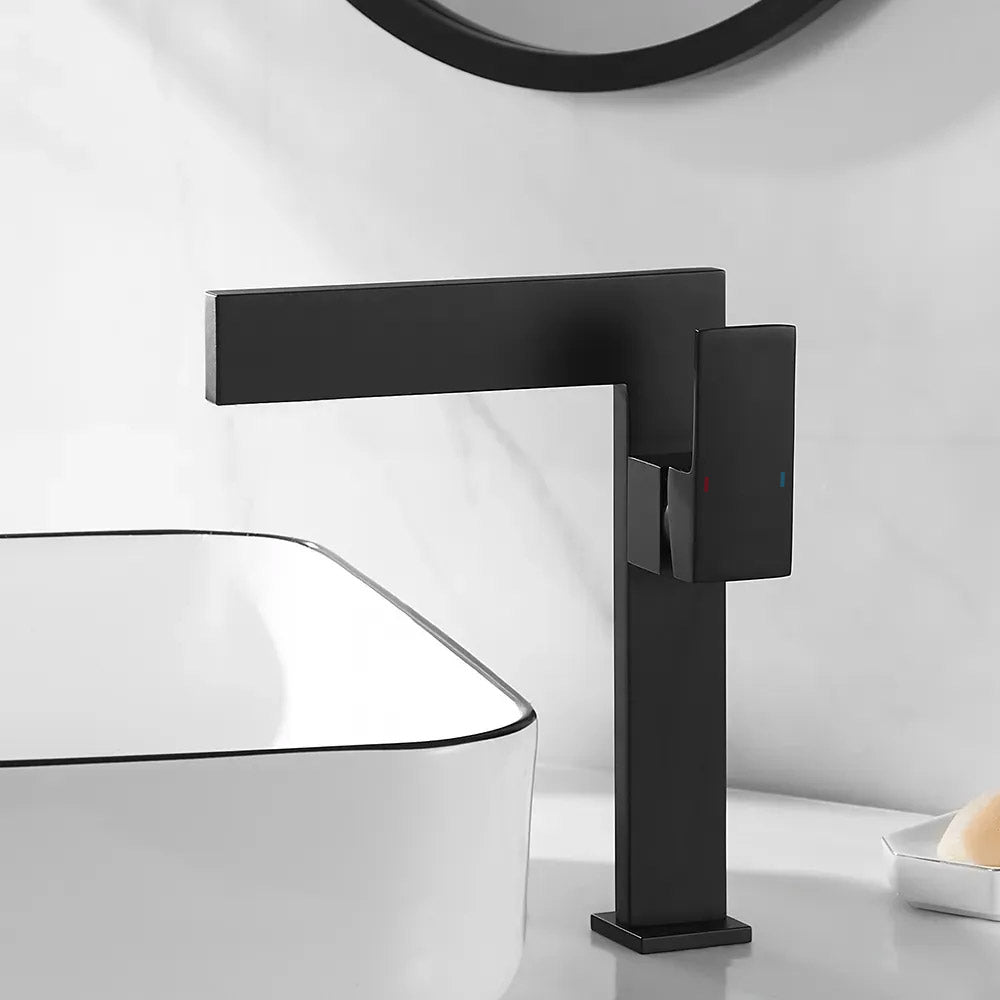 Black Ultra-Thin Single-Handle Waterfall Vessel Sink Faucet, Solid Brass