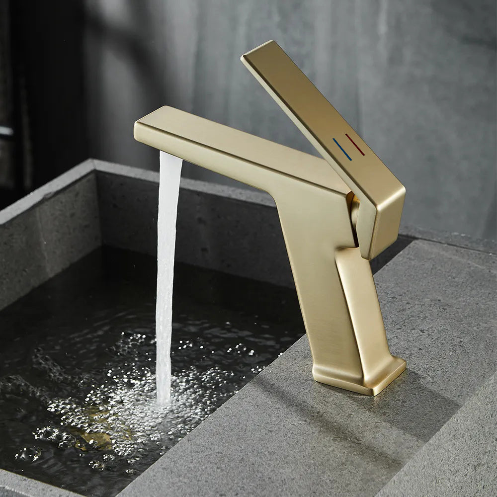 Gold Sink Faucet, 1-Hole Single-Handle Solid Brass