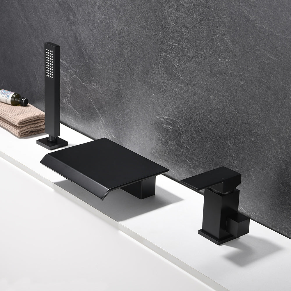 Matte Black Roman Tub Filler Faucet with Hand Shower, Solid Brass Construction