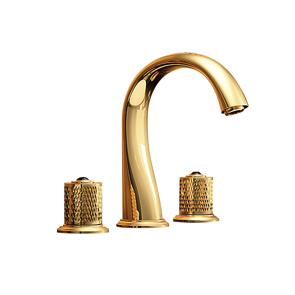 Gold Bathroom Widespread Sink Faucet with Double Handles, Brass Construction