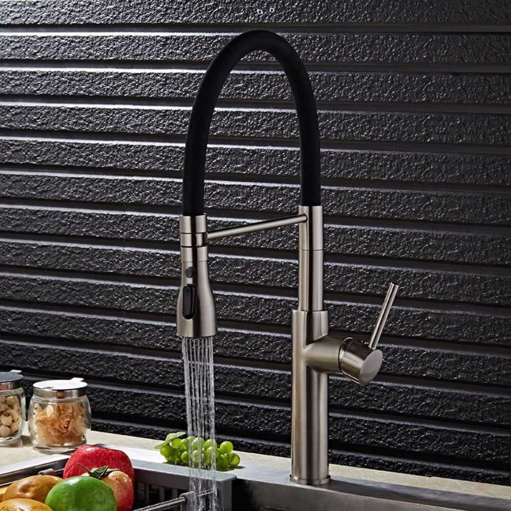 Brushed Nickel Kitchen Faucet with Single Hole, One-Handle, and Pull-Out Spout