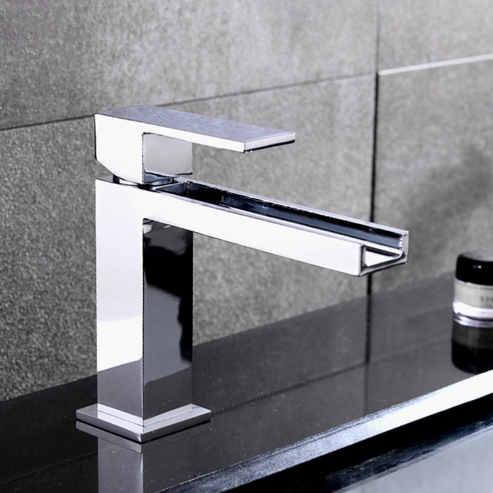 Modern Polished Chrome Waterfall 1-Hole Faucet for Vessel Sinks