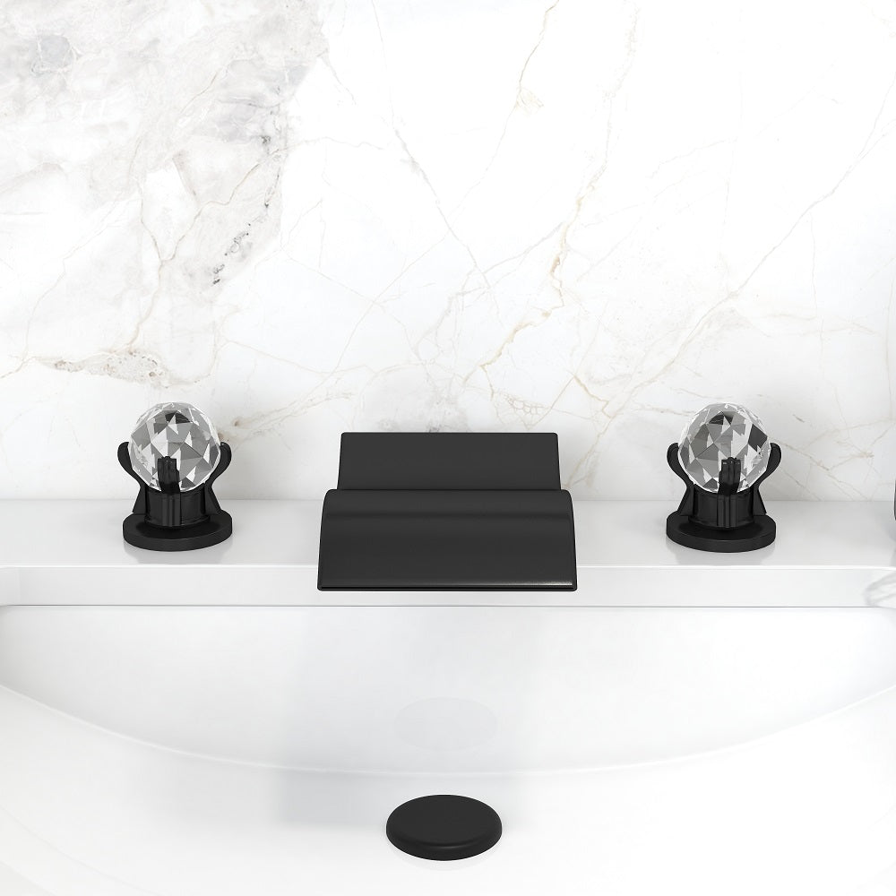 Solid Brass Deck-Mount Sink Faucet with 2 Crystal Handles