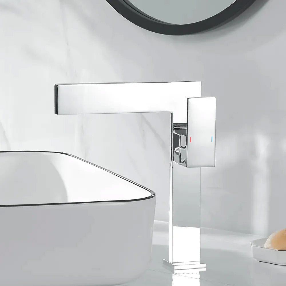 Black Ultra-Thin Single-Handle Waterfall Vessel Sink Faucet, Solid Brass