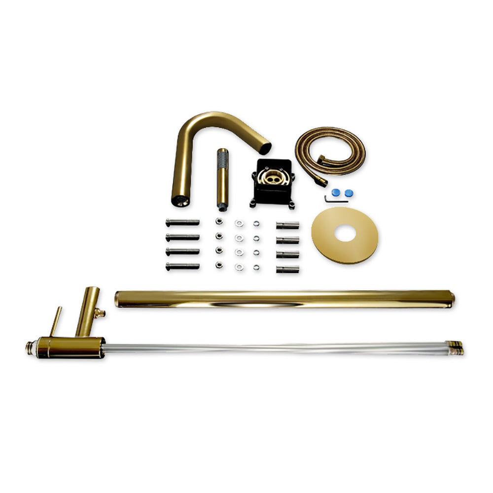 Modern Freestanding Floor-Mounted Tub Faucet with Handheld Shower, Gold Tub Filler