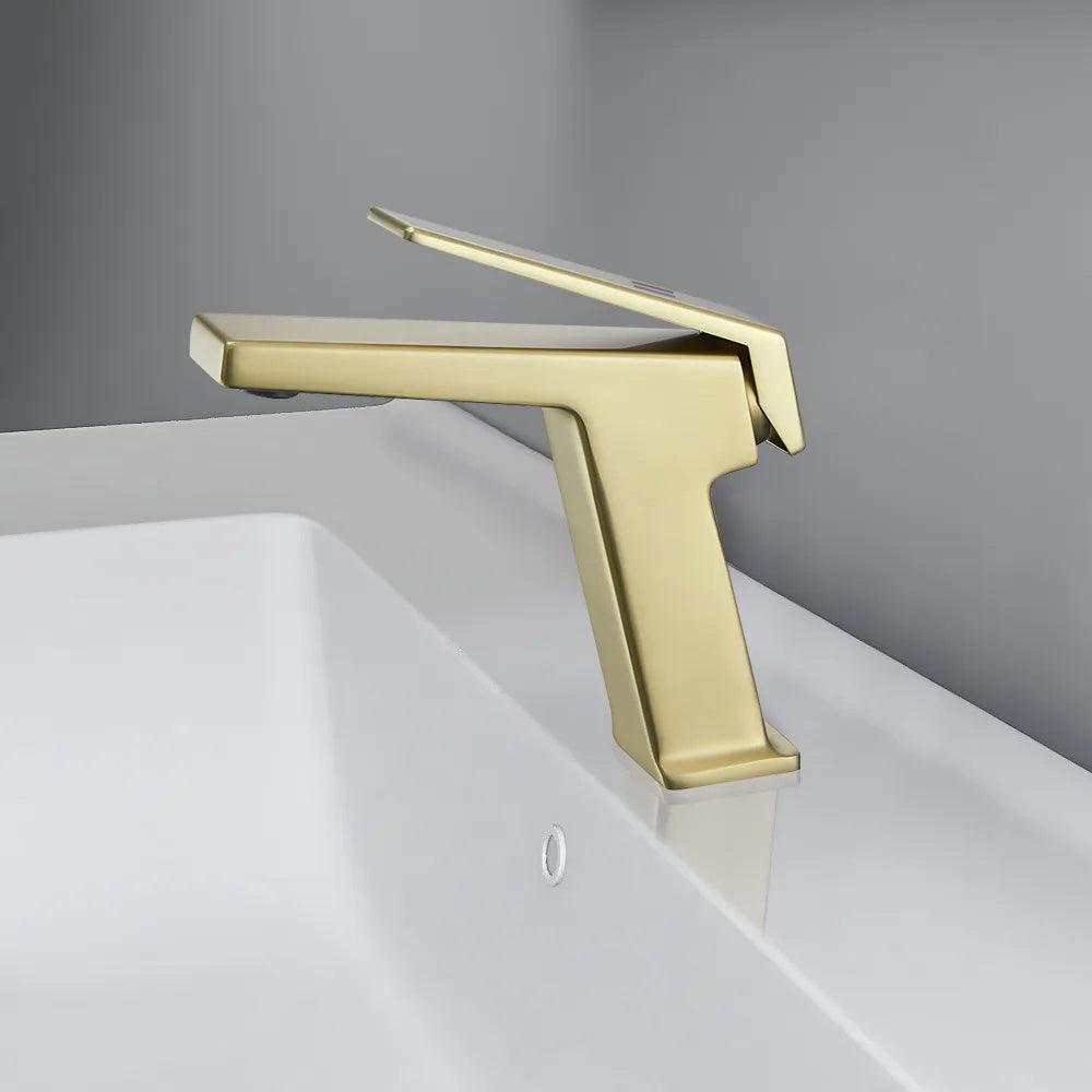 Gold Sink Faucet, 1-Hole Single-Handle Solid Brass