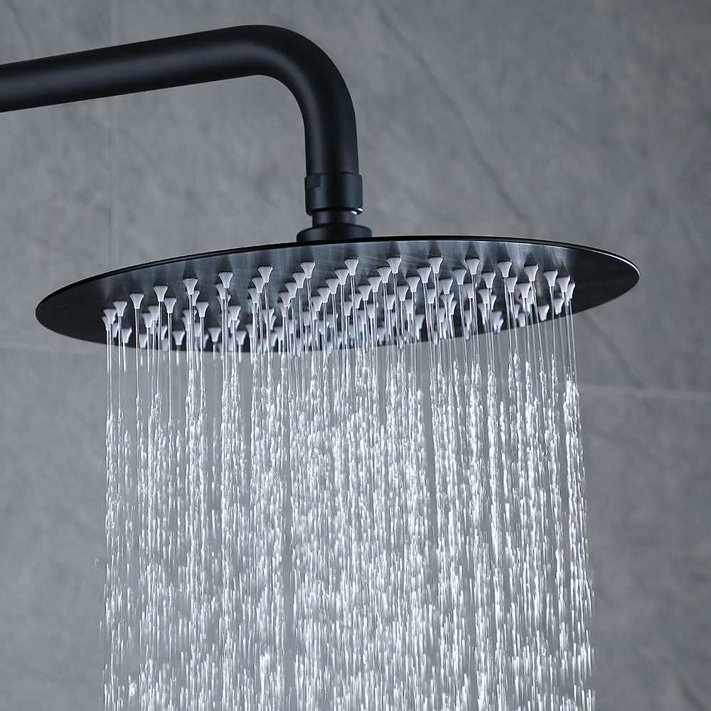 10" Modern Luxury Exposed Shower Fixture Thermostatic Rainfall Shower Head Black