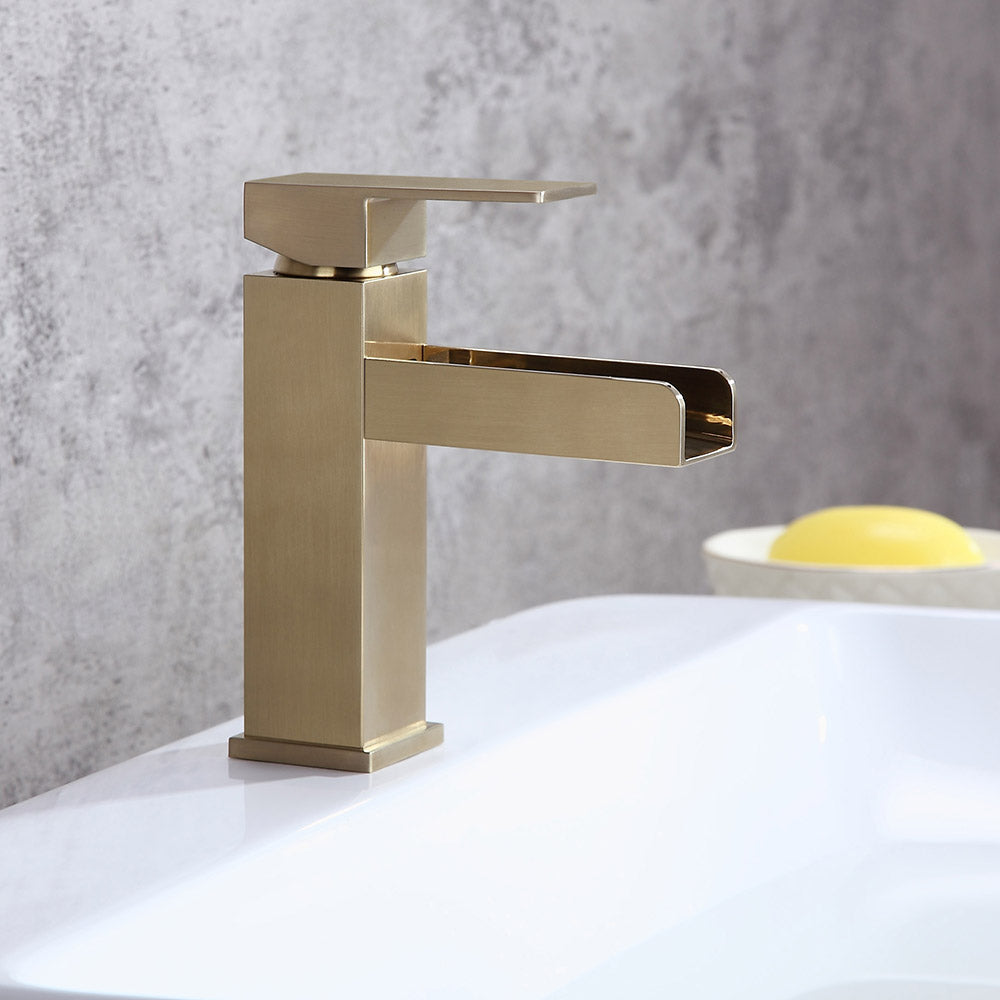 Stylish Black Finish Waterfall 1-Hole Single-Handle Sink Faucet, Made of Solid Brass
