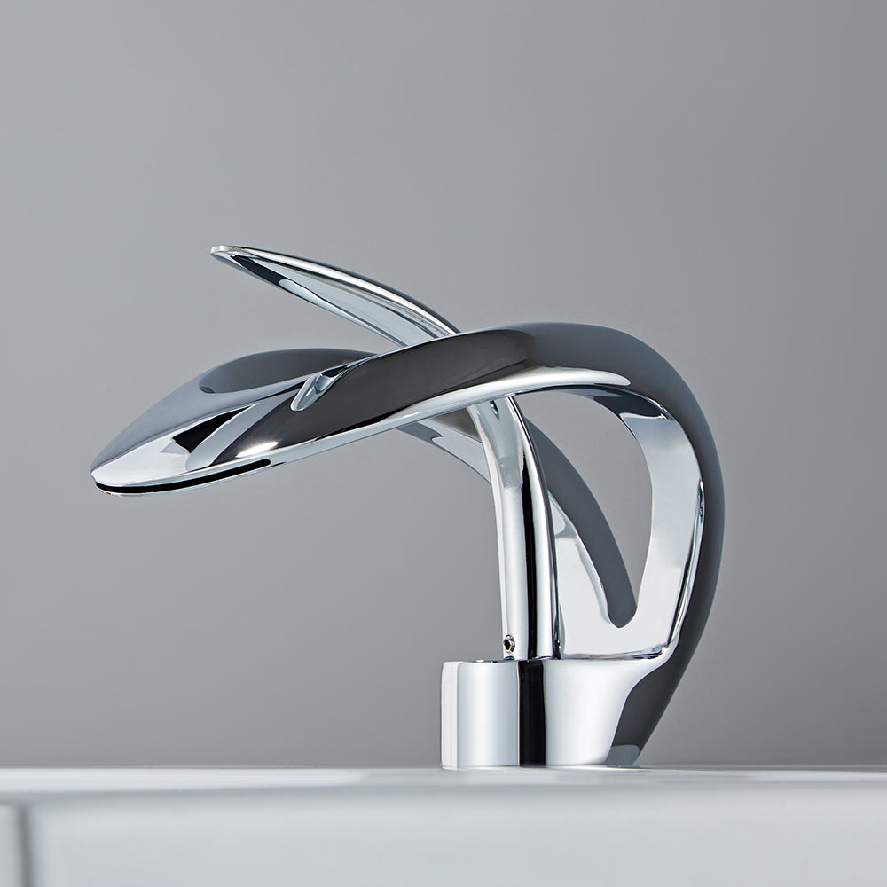 Gold Waterfall Sink Tap for Bathroom, Single Lever, Brass Body