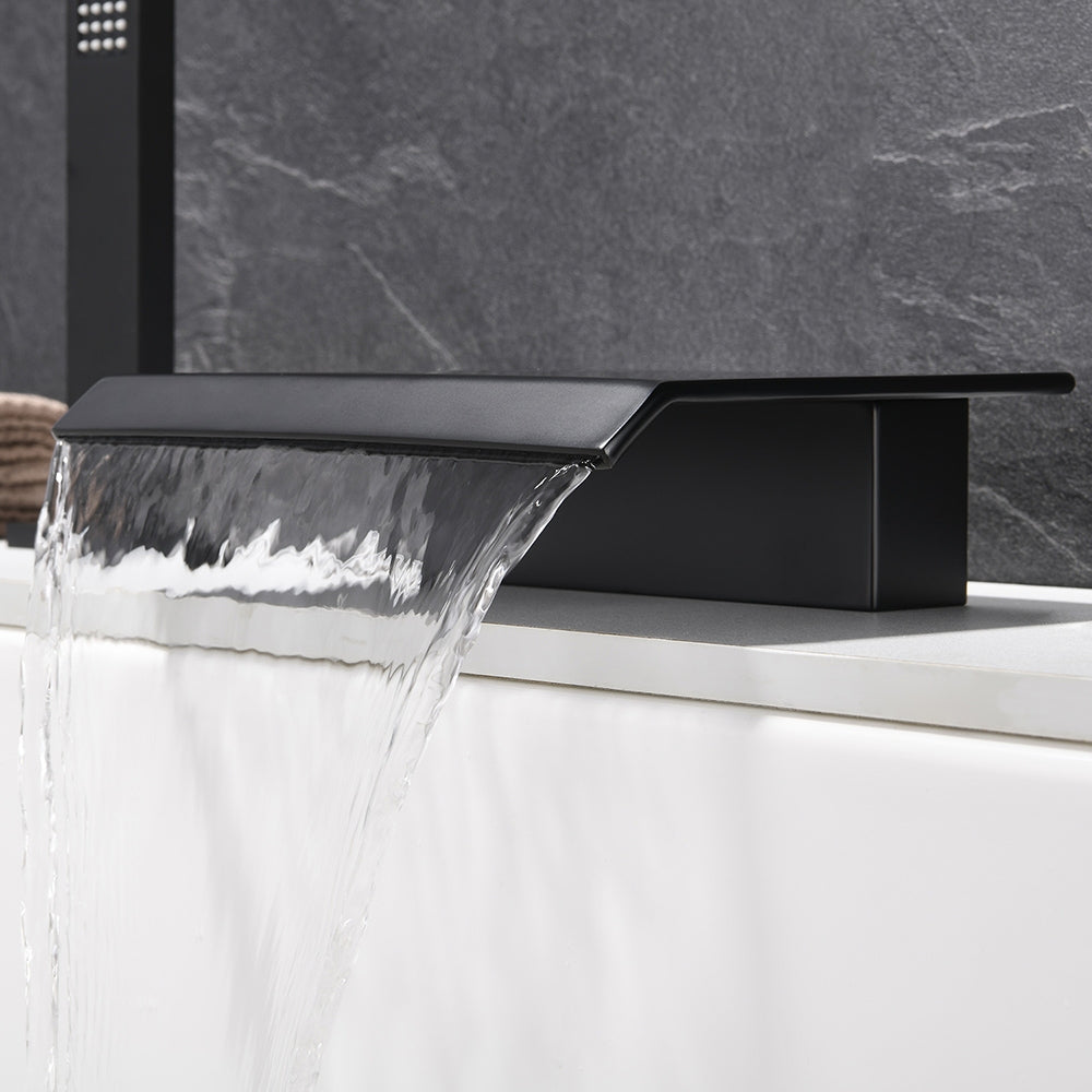 Matte Black Roman Tub Filler Faucet with Hand Shower, Solid Brass Construction