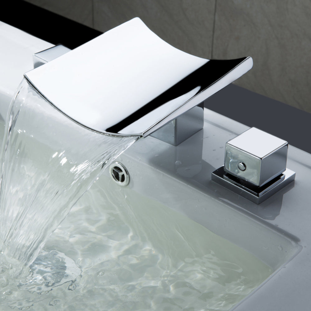 Contemporary Chrome Waterfall Faucet for Bathroom Sink