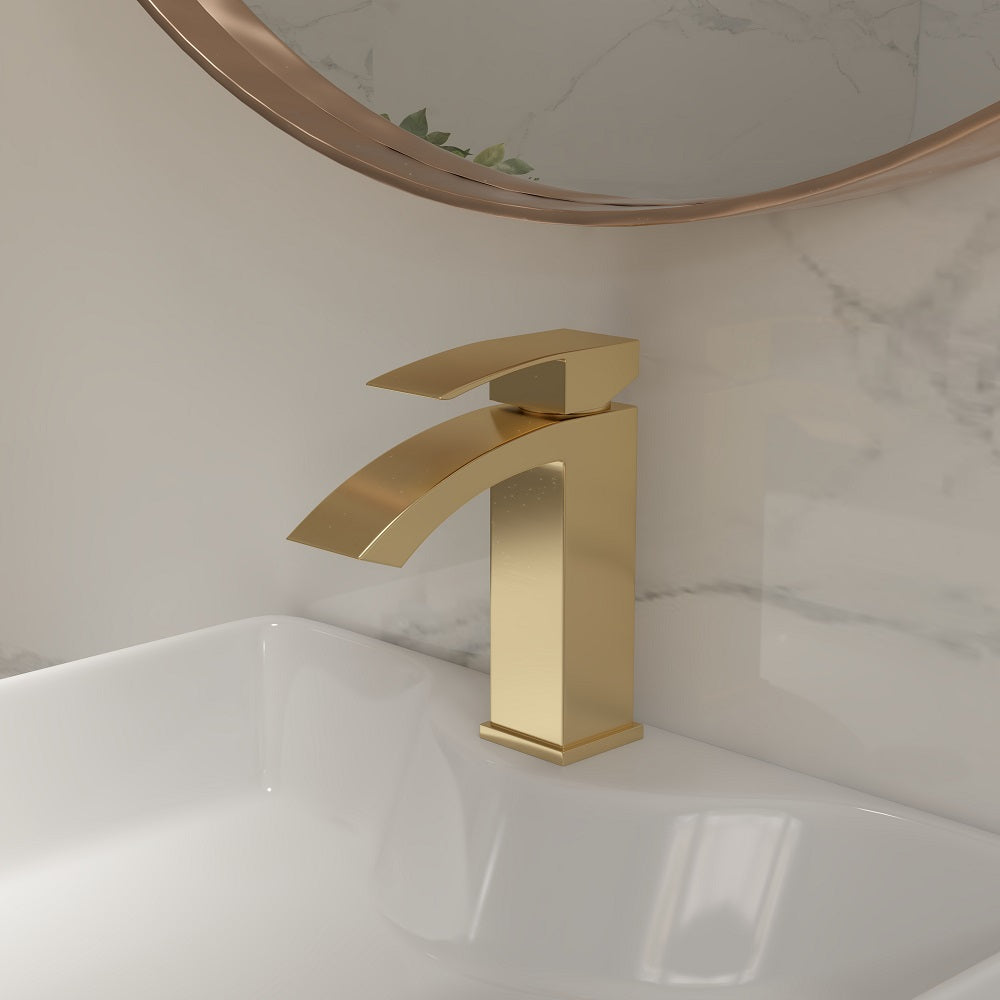 Single-Hole Deck-Mounted Sink Faucet, Gold Brushed Brass for Bathroom