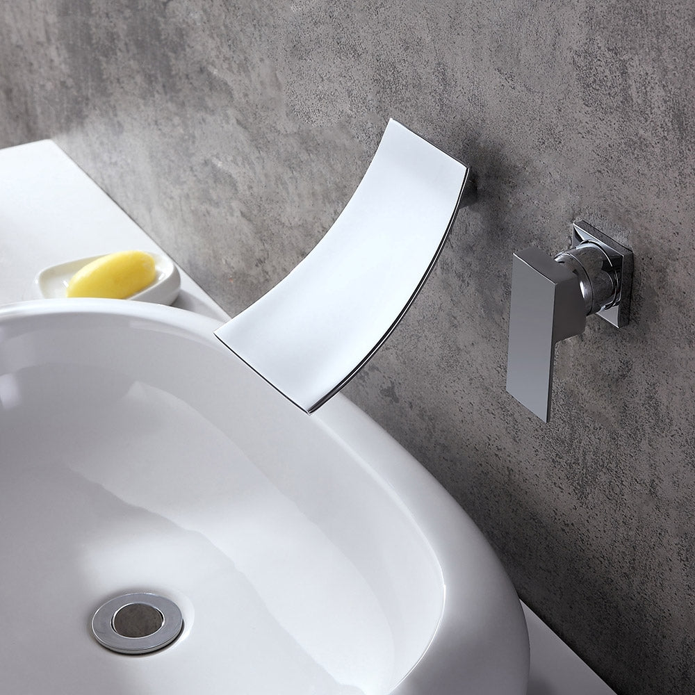 Matte Black Modern Single-Handle Wall-Mounted Waterfall Sink Faucet