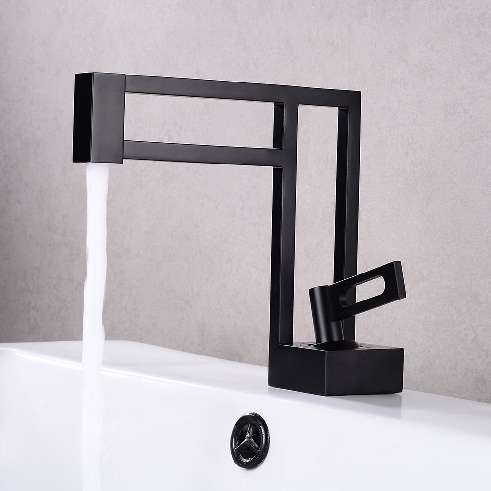 Single-Handle Black Geometric Sink Faucet, Single-Hole Solid Brass, Architectural Design
