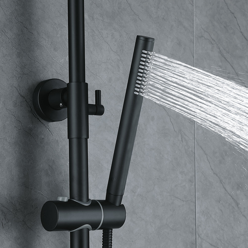 10" Modern Luxury Exposed Shower Fixture Thermostatic Rainfall Shower Head Black