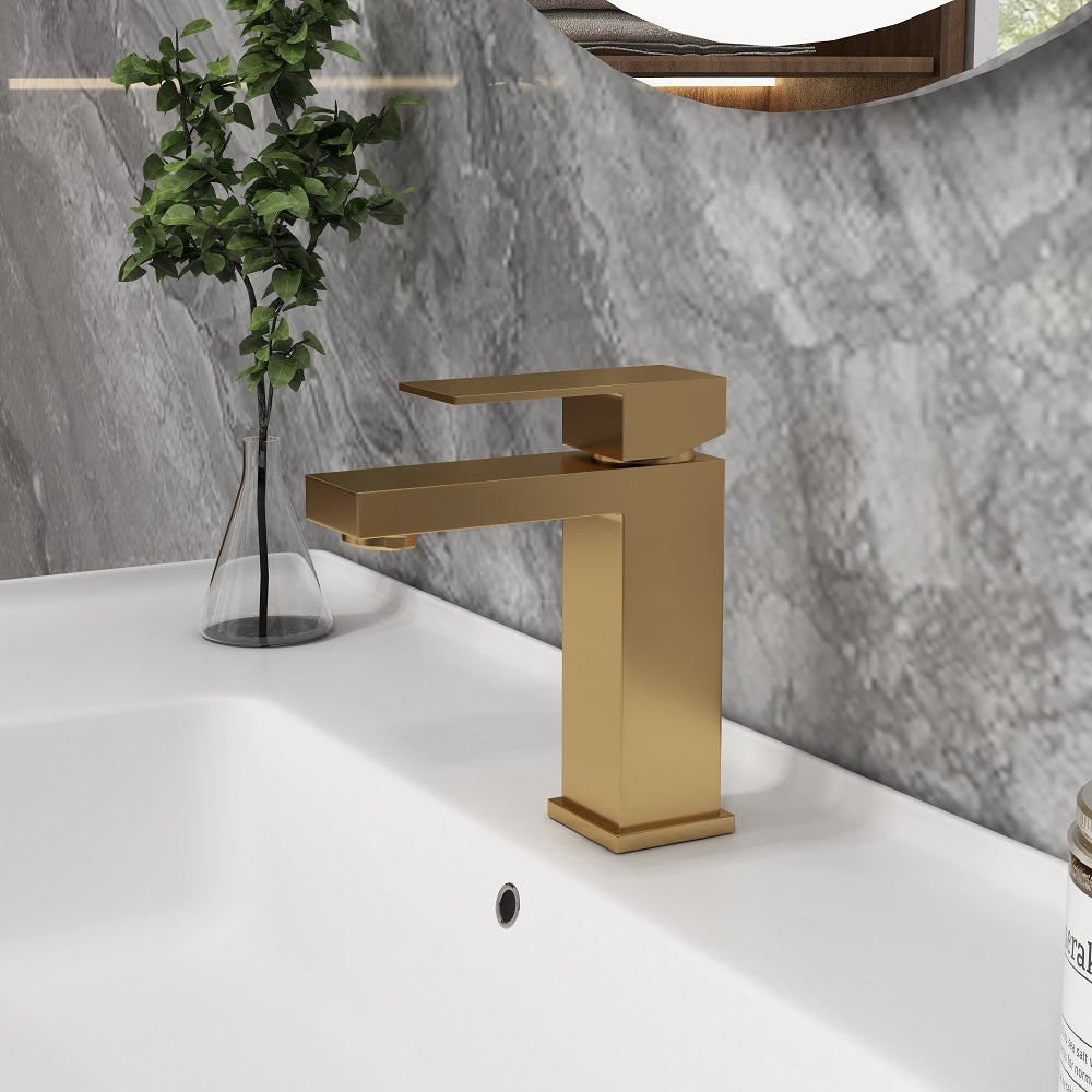 Modern Single-Handle 1-Hole Deck-Mount Square Sink Faucet, Matte Black