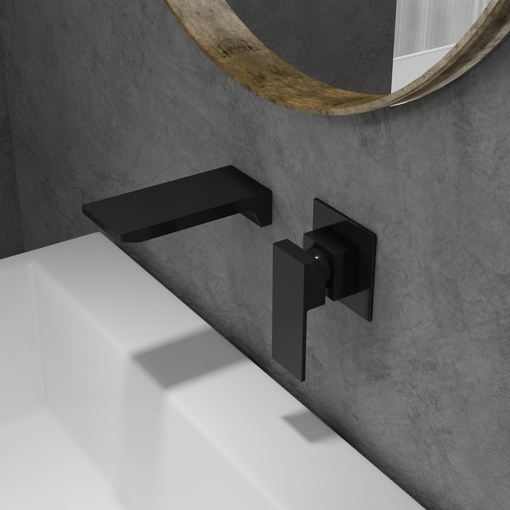 Sleek Black Waterfall Sink Faucet, Wall-Mounted, Single-Handle