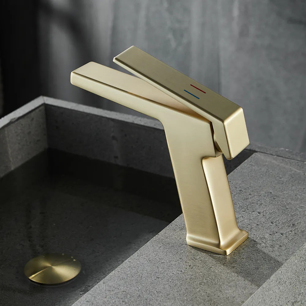 Gold Sink Faucet, 1-Hole Single-Handle Solid Brass