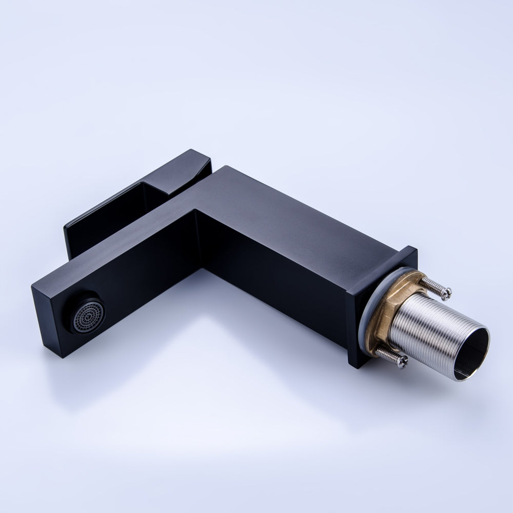 Modern Single-Handle 1-Hole Deck-Mount Square Sink Faucet, Matte Black