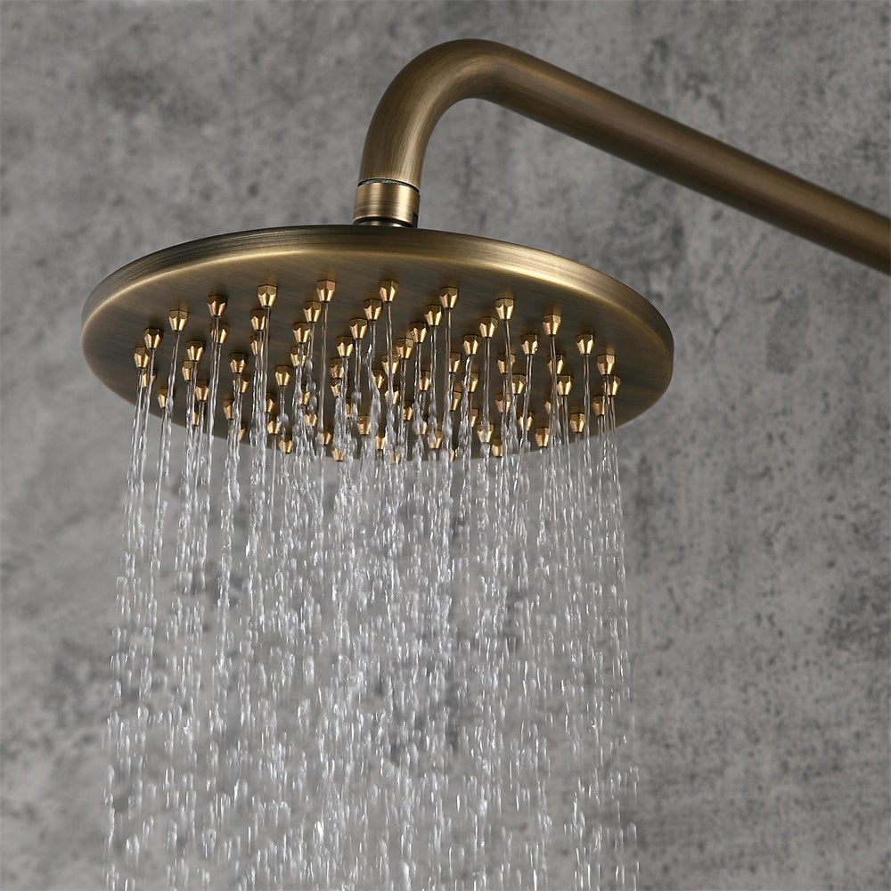 Round Rain Showerhead, Wall-Mount Shower System in Antique Brass, Solid Brass