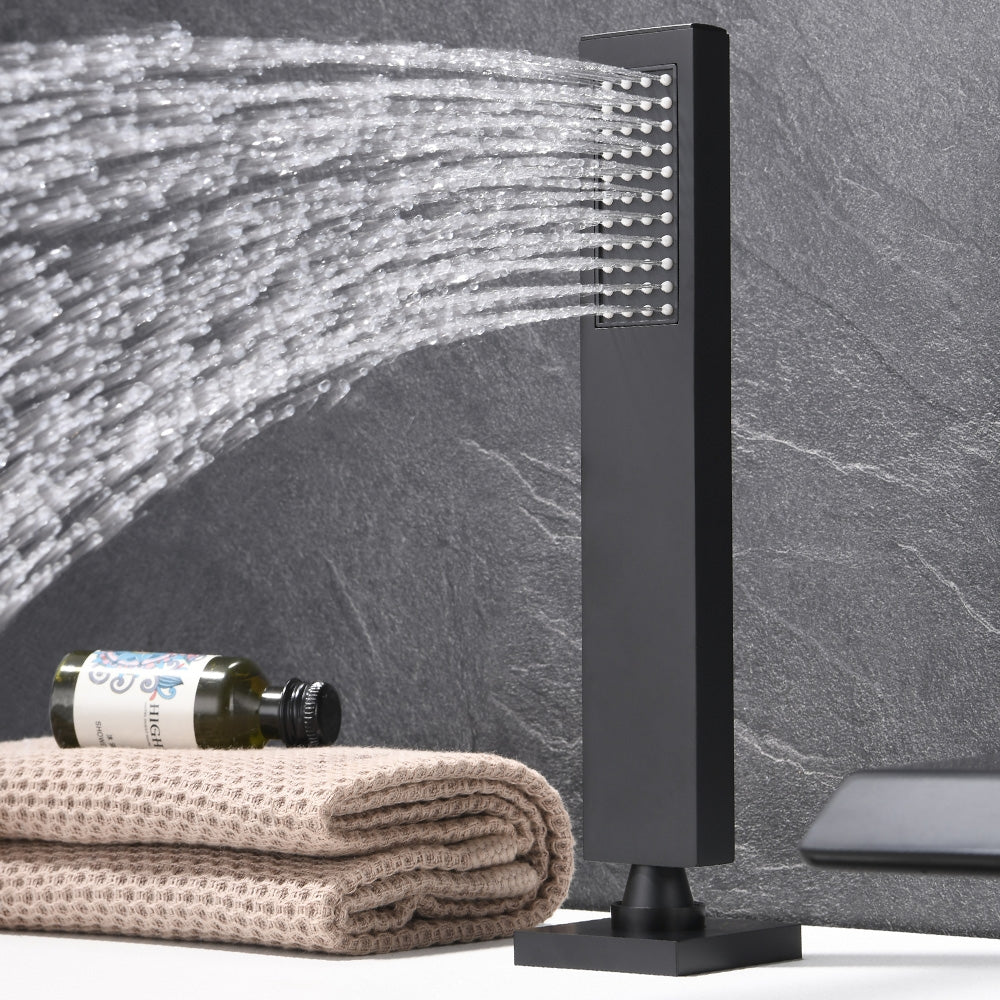 Matte Black Roman Tub Filler Faucet with Hand Shower, Solid Brass Construction