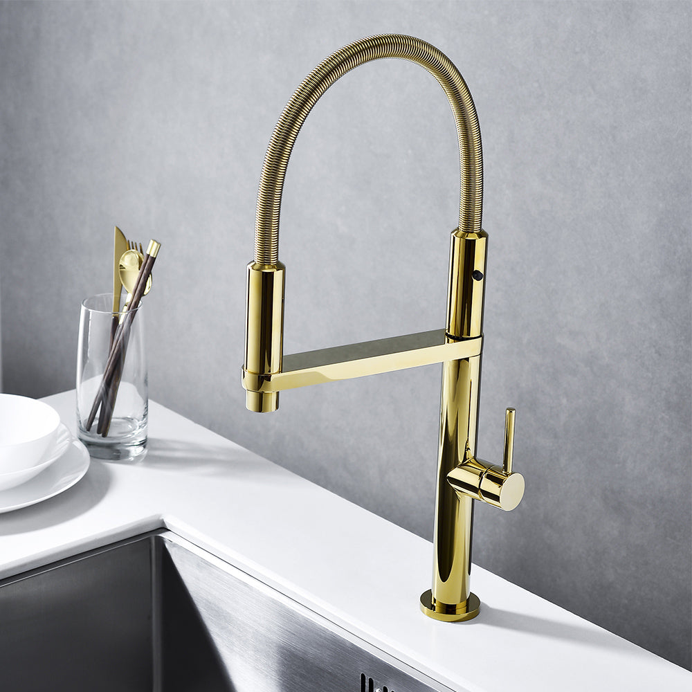 Rose Gold Magnetic Kitchen Faucet with High Arc and Dual Spray Function