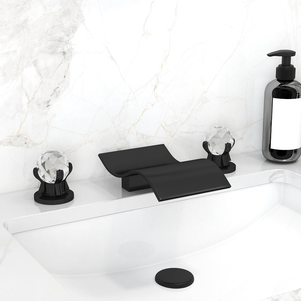 Solid Brass Deck-Mount Sink Faucet with 2 Crystal Handles