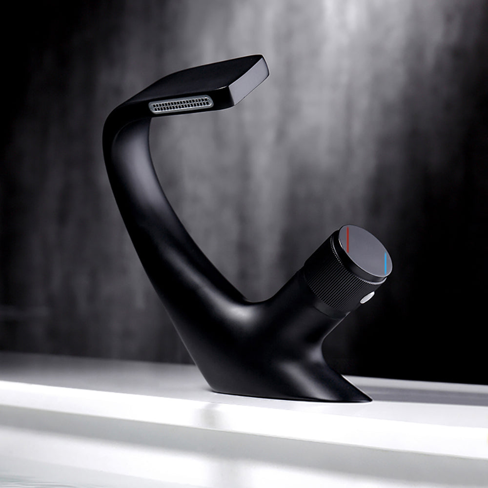 Black Waterfall Sink Faucet, Single-Handle 1-Hole Brass