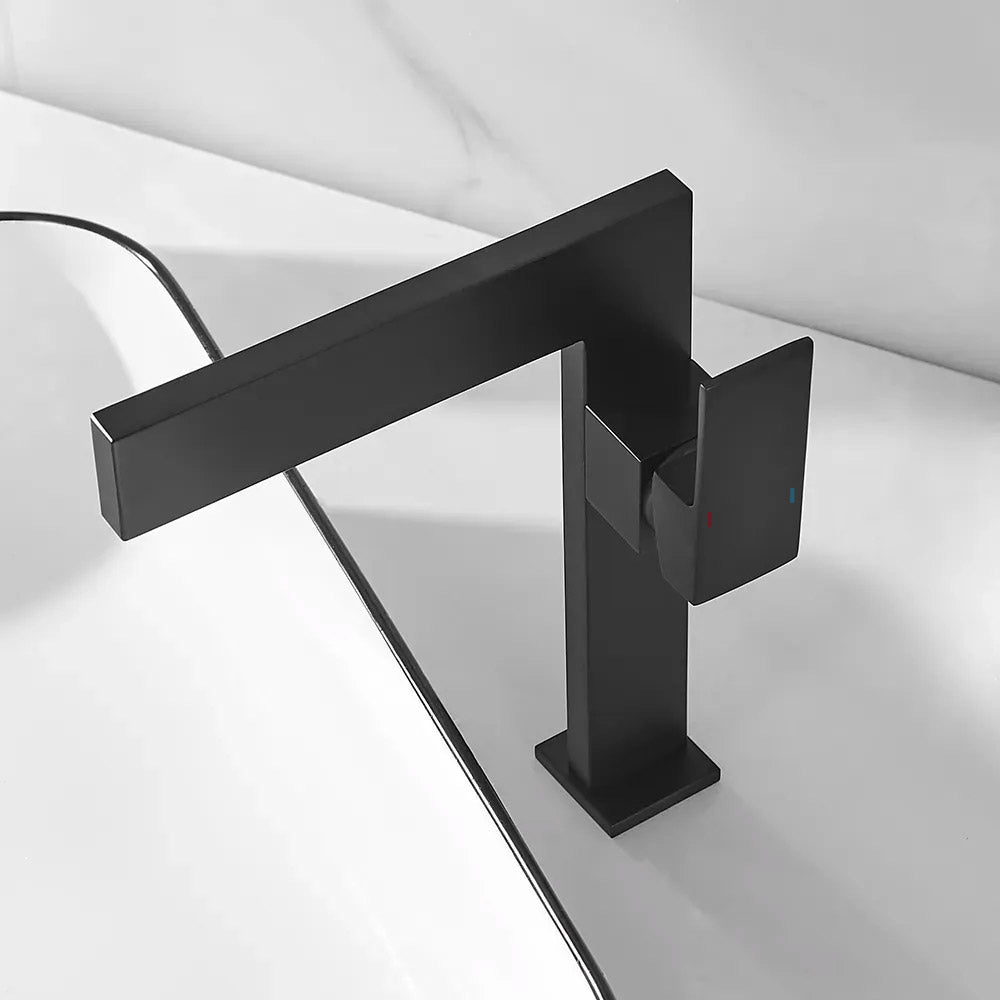 Black Ultra-Thin Single-Handle Waterfall Vessel Sink Faucet, Solid Brass
