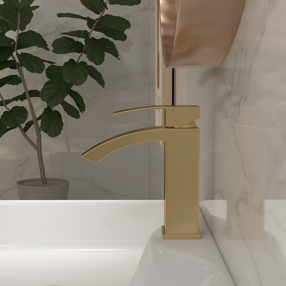 Single-Hole Deck-Mounted Sink Faucet, Gold Brushed Brass for Bathroom
