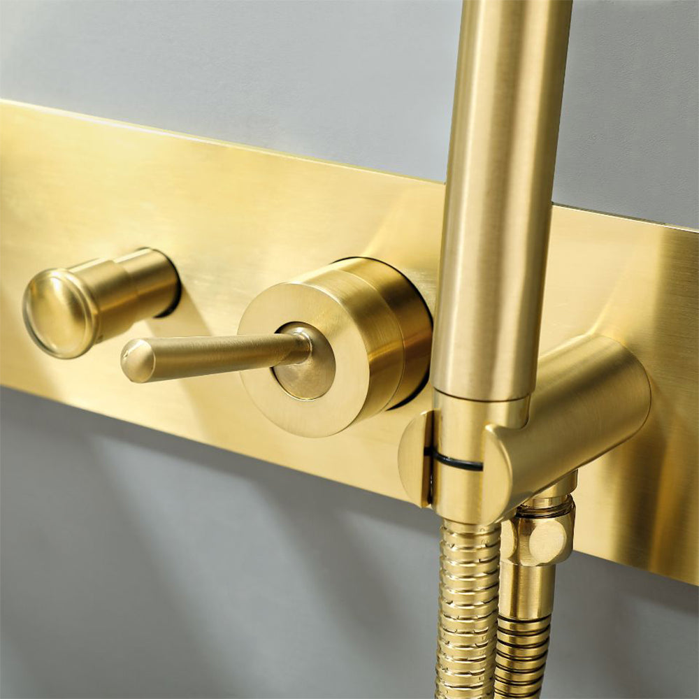 Modern Waterfall Wall-Mounted Tub Filler Faucet with Hand Shower, Brushed Gold