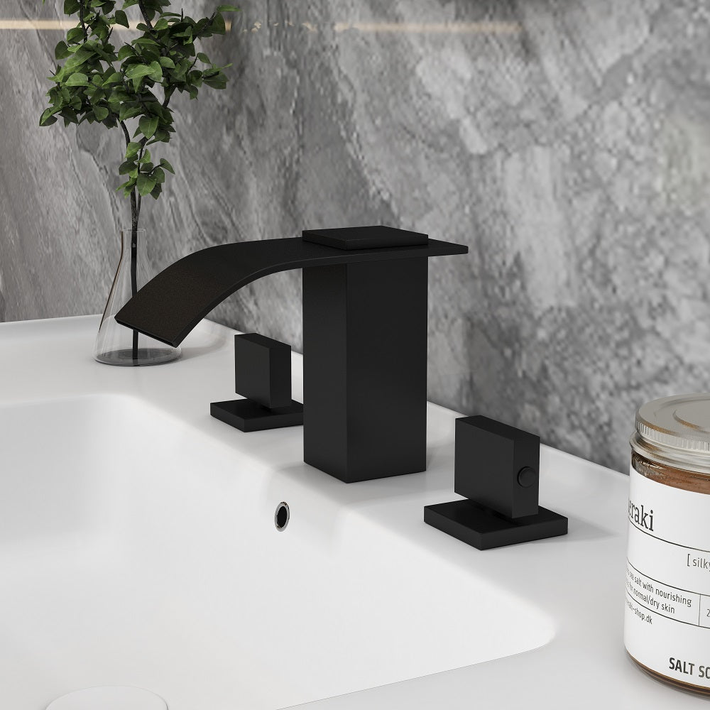 Matte Black Bathroom Sink Faucet, 2-Handle Solid Brass Construction