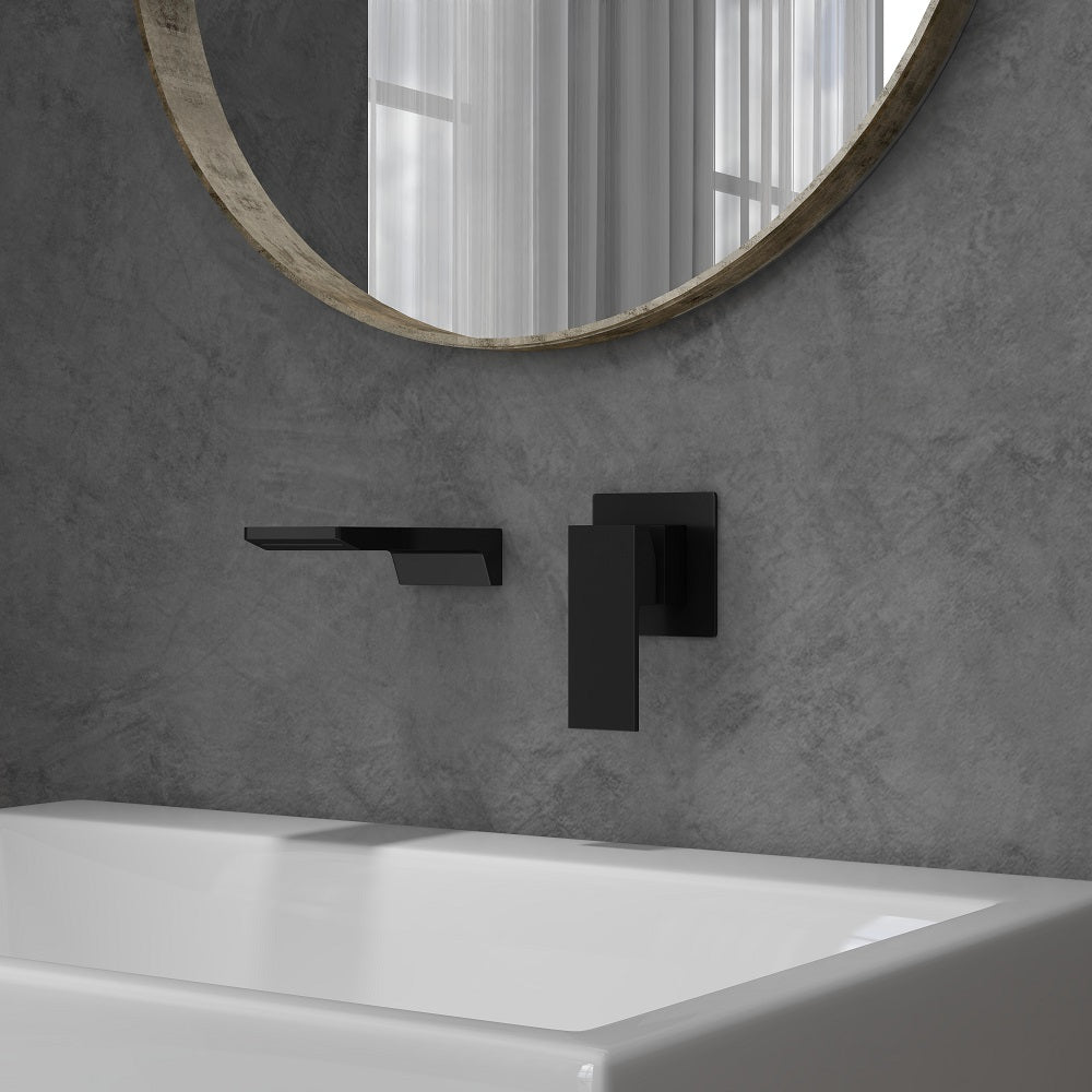 Sleek Black Waterfall Sink Faucet, Wall-Mounted, Single-Handle