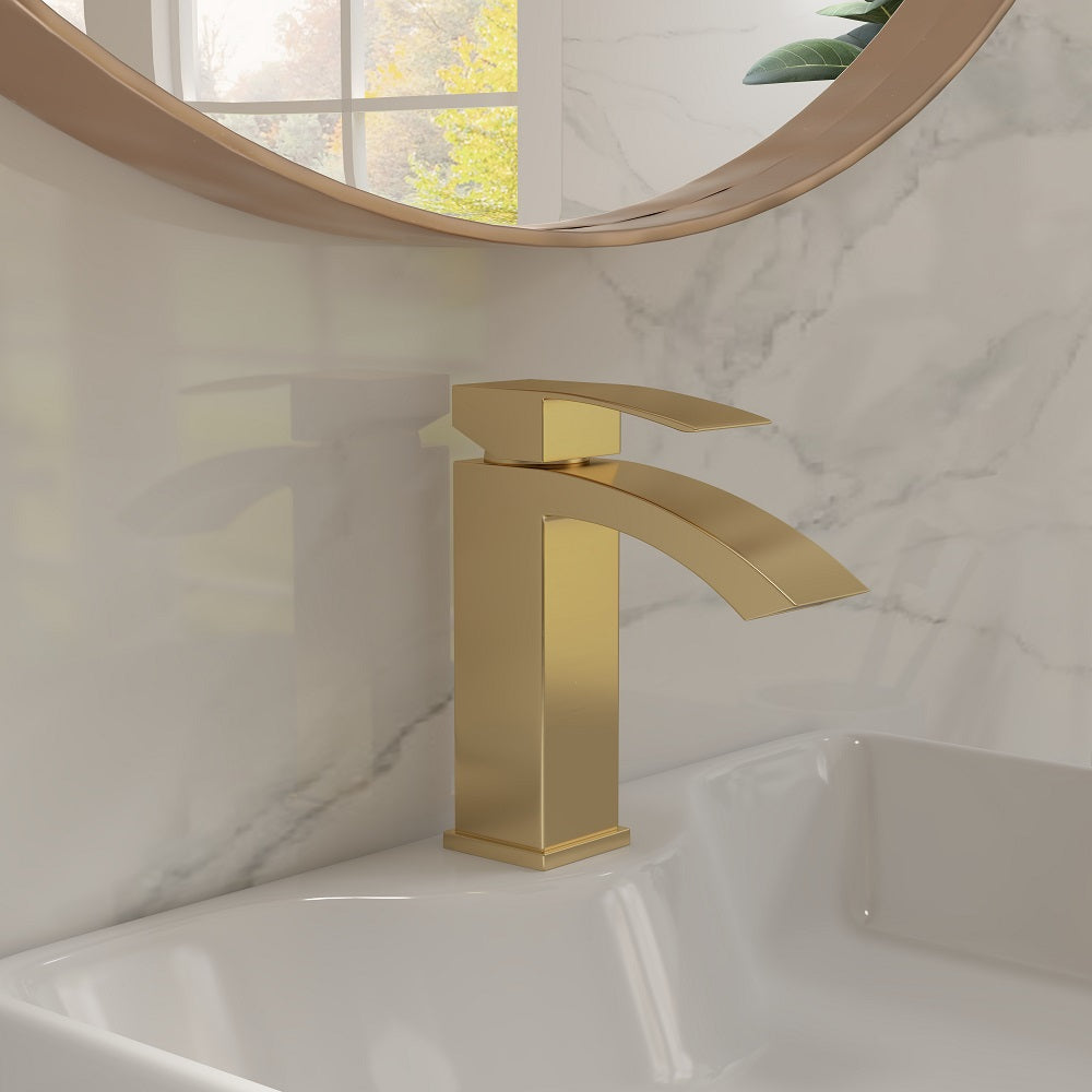 Single-Hole Deck-Mounted Sink Faucet, Gold Brushed Brass for Bathroom