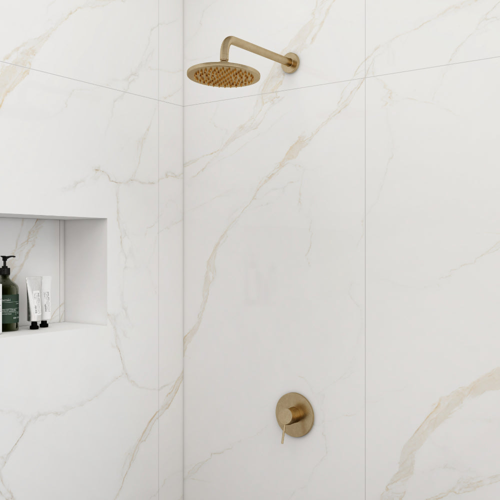 Round Rain Showerhead, Wall-Mount Shower System in Antique Brass, Solid Brass