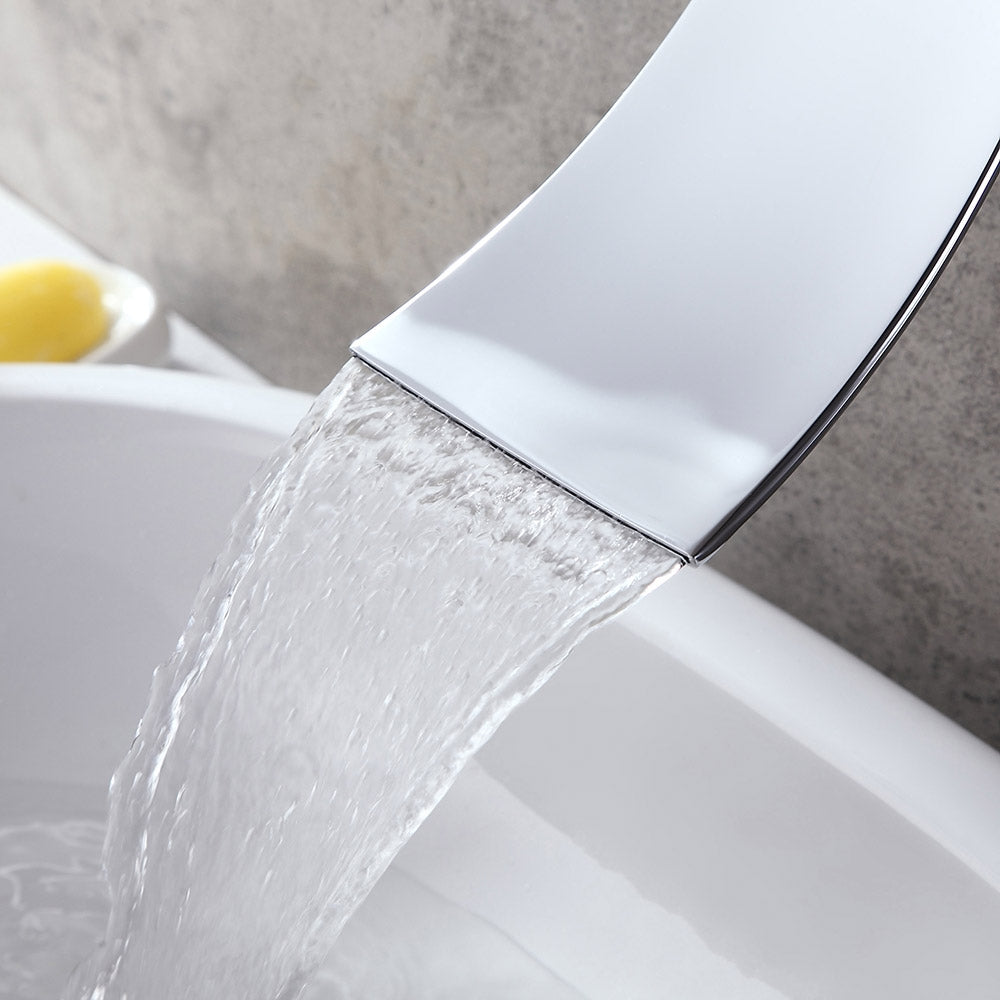 Matte Black Modern Single-Handle Wall-Mounted Waterfall Sink Faucet