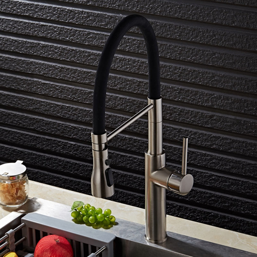 Brushed Nickel Kitchen Faucet with Single Hole, One-Handle, and Pull-Out Spout