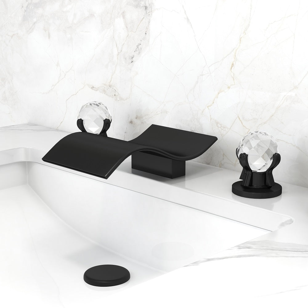 Solid Brass Deck-Mount Sink Faucet with 2 Crystal Handles