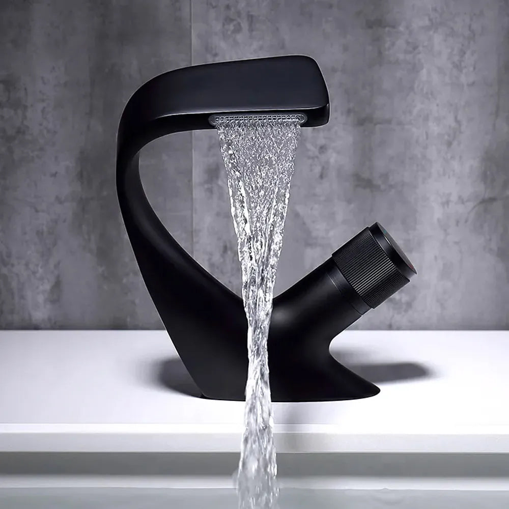 Black Waterfall Sink Faucet, Single-Handle 1-Hole Brass